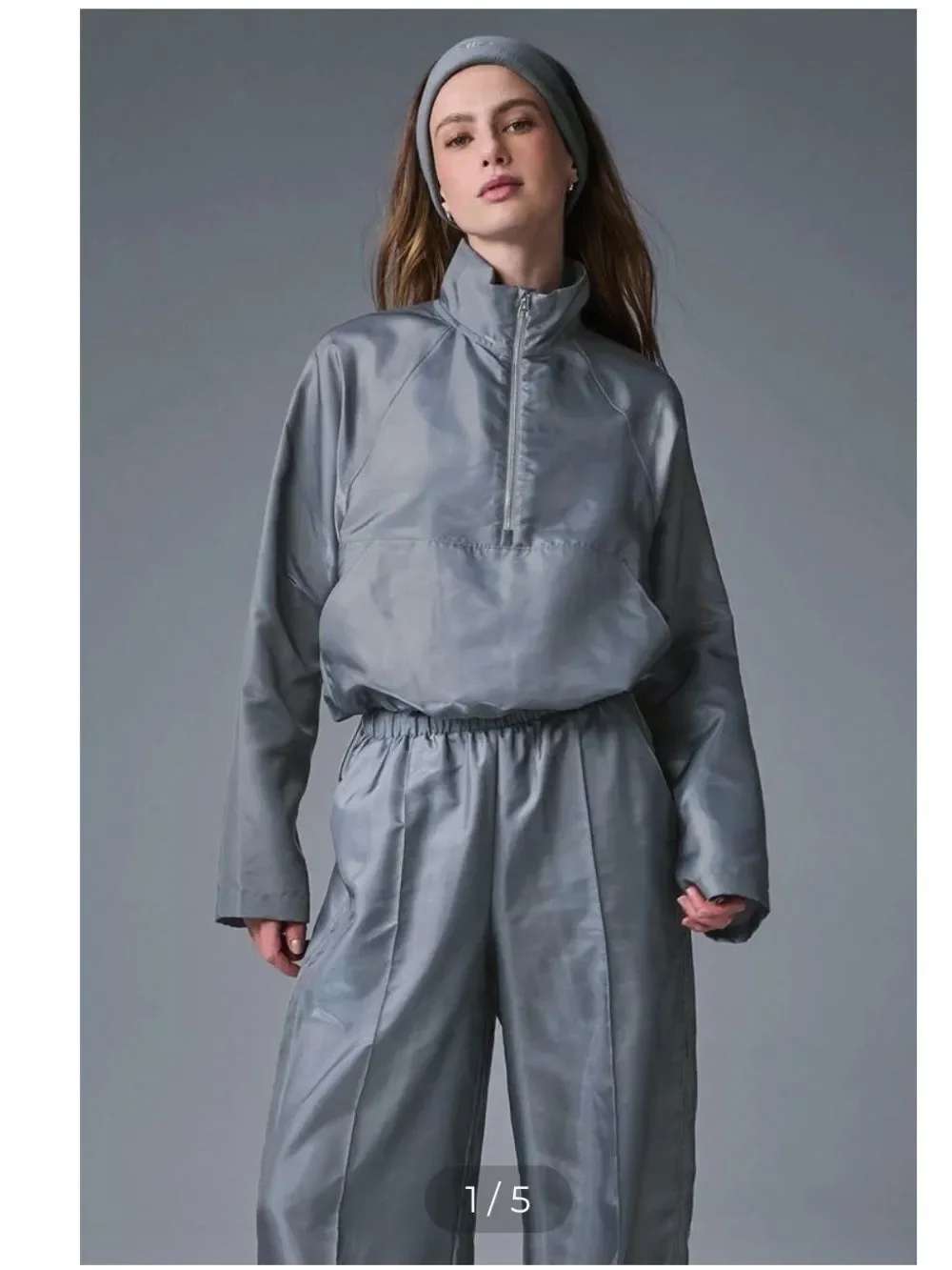 Alo Women’s Cropped Afterglow Pullover - Steel Grey 2-piece set